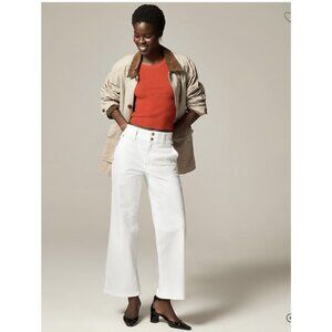 J.Crew $148 Caroline Jean High Rise Slim Wide Leg Two Button Pure White Size P23